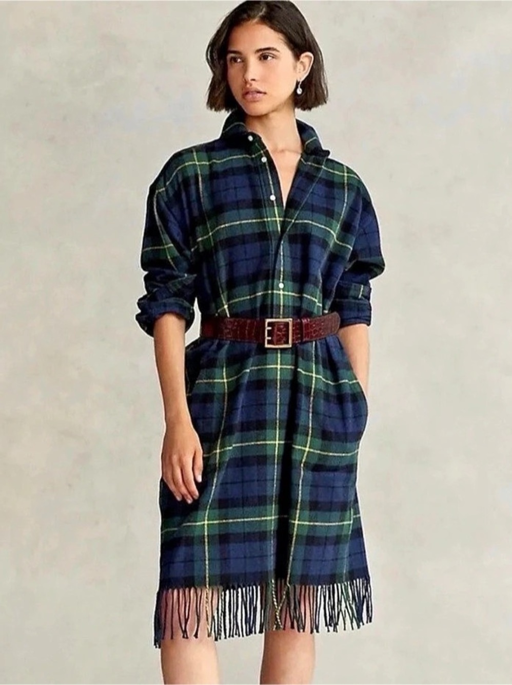 Polo Ralph Lauren Plaid Fringe-Hem Shirtdress Size 12
